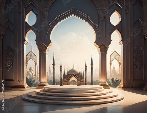 islamic ramadan podium with arabic style made with Generative AI 