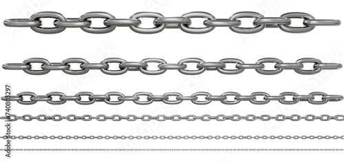 3d illustration of horizontal chains line collection, isolated on transparent background