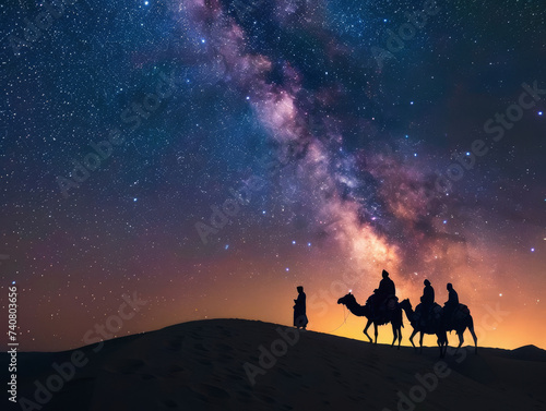 Silk Road journey caravans under starry skies cultures intertwining photo