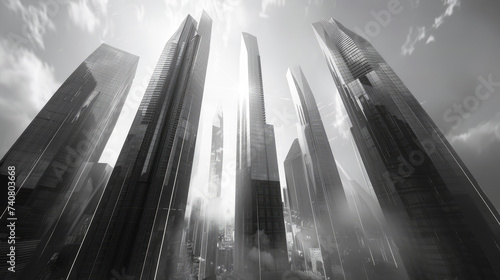 Fototapeta Naklejka Na Ścianę i Meble -  Sleek corporate towers rising symbols of business might bustling 3D cityscape