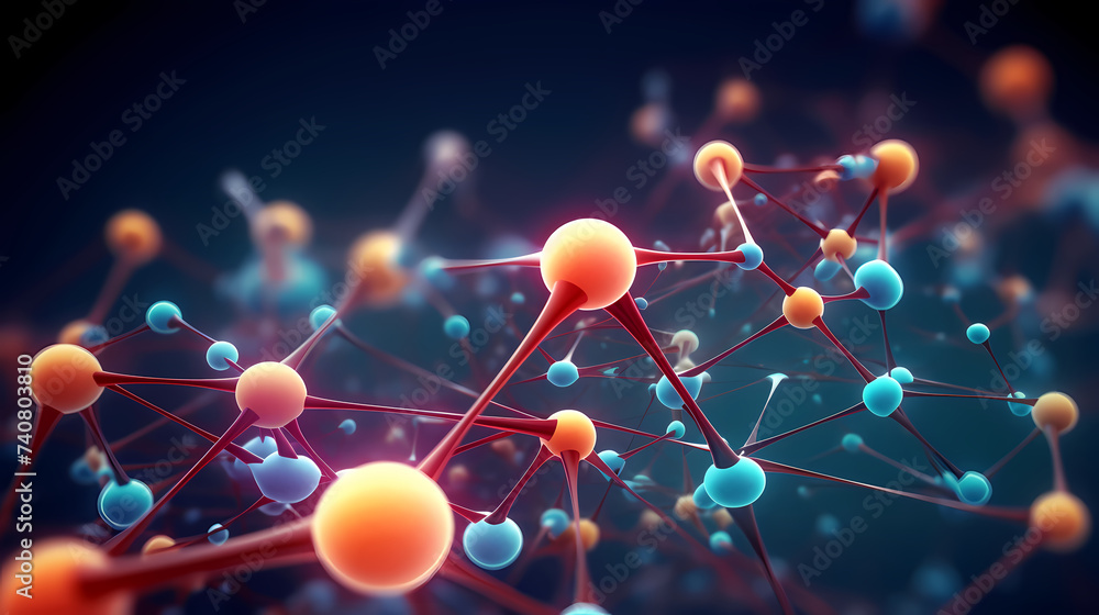 The network structure of chemical bonds at the molecular level consists of lines and dots, dots and connections The network structure of chemical bonds at the molecular level consists of lines and dots, dots and connections