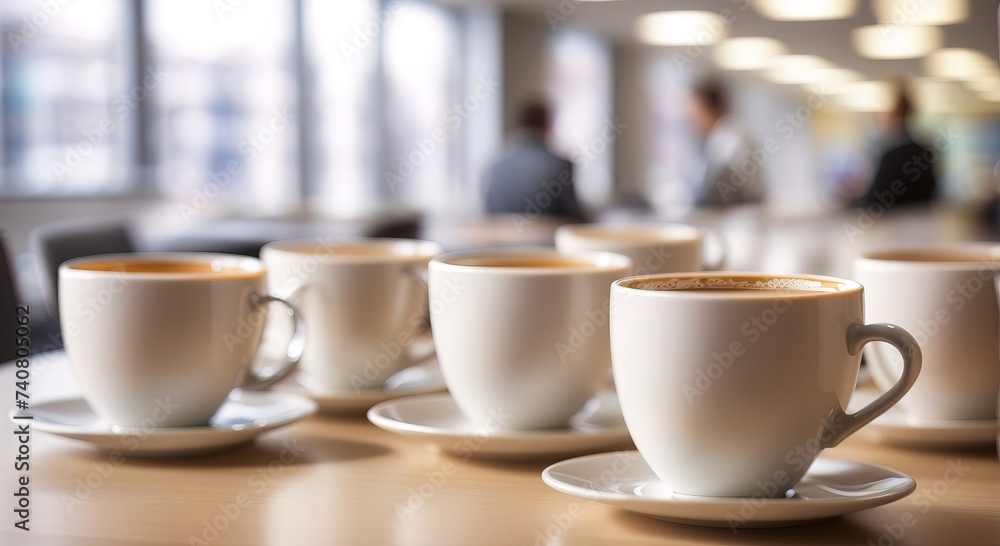 Fototapeta premium Cups of coffee on the office table background