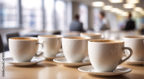 Cups of coffee on the office table background