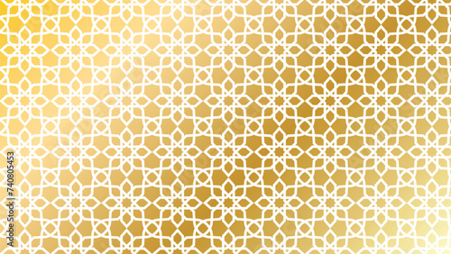 Seamless golden Islamic outline floral pattern, abstract geometric shapes on white background. Vector illustration