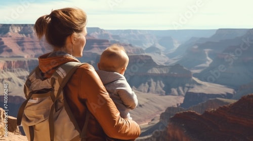 A mother with baby son in Grand Canyon National Park.