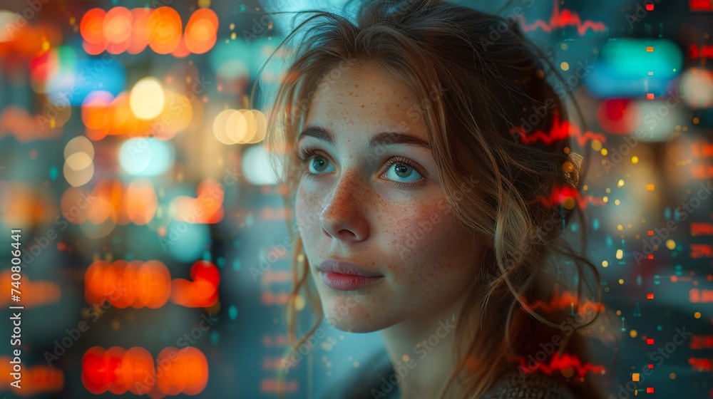Business data analyst woman using viral ai computer tech Business data analyst woman using viral ai computer tech