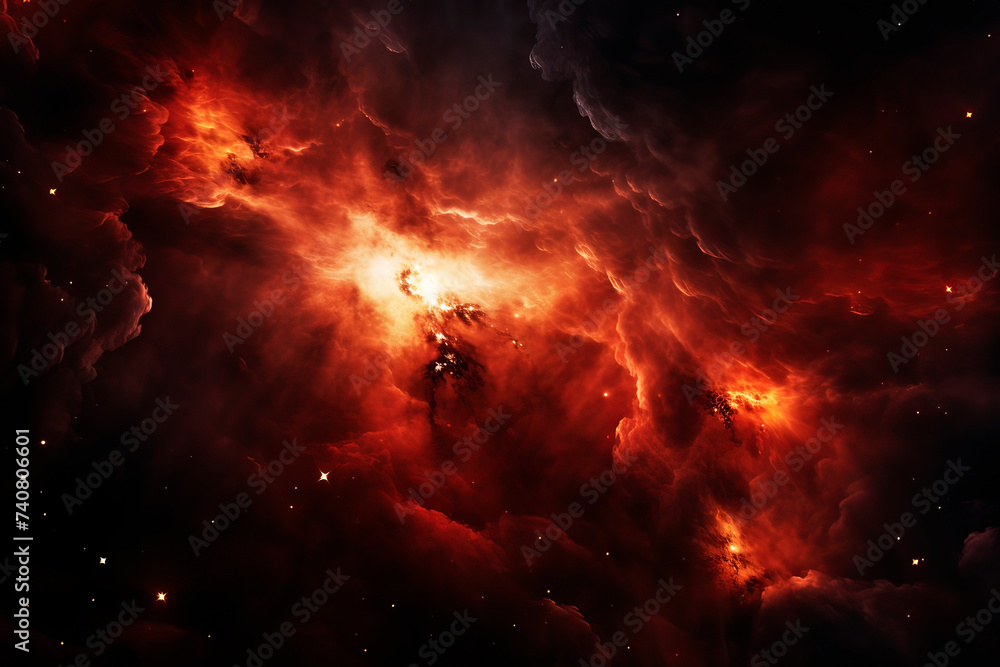 Red cosmic nebula. Generative AI