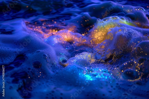 bubbly waves in a hot tub illuminated by colorful light 