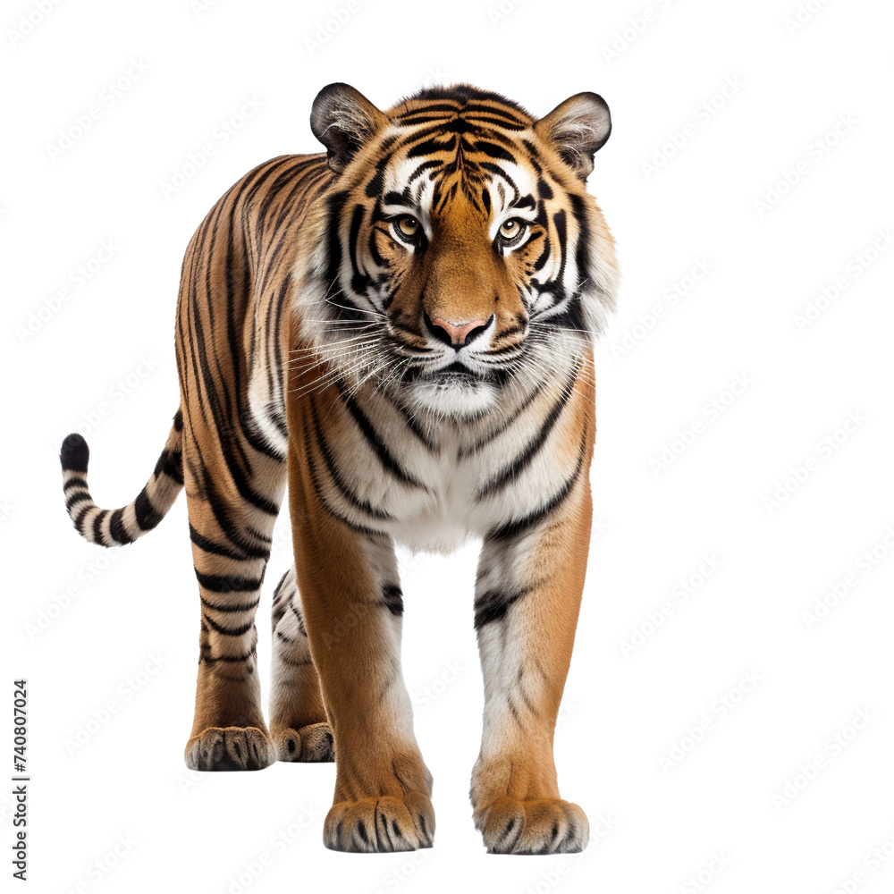 Tiger standing isolated on transparent or white background