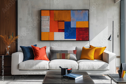 Beautifully framed geometric abstract paintings for modern interior decor 