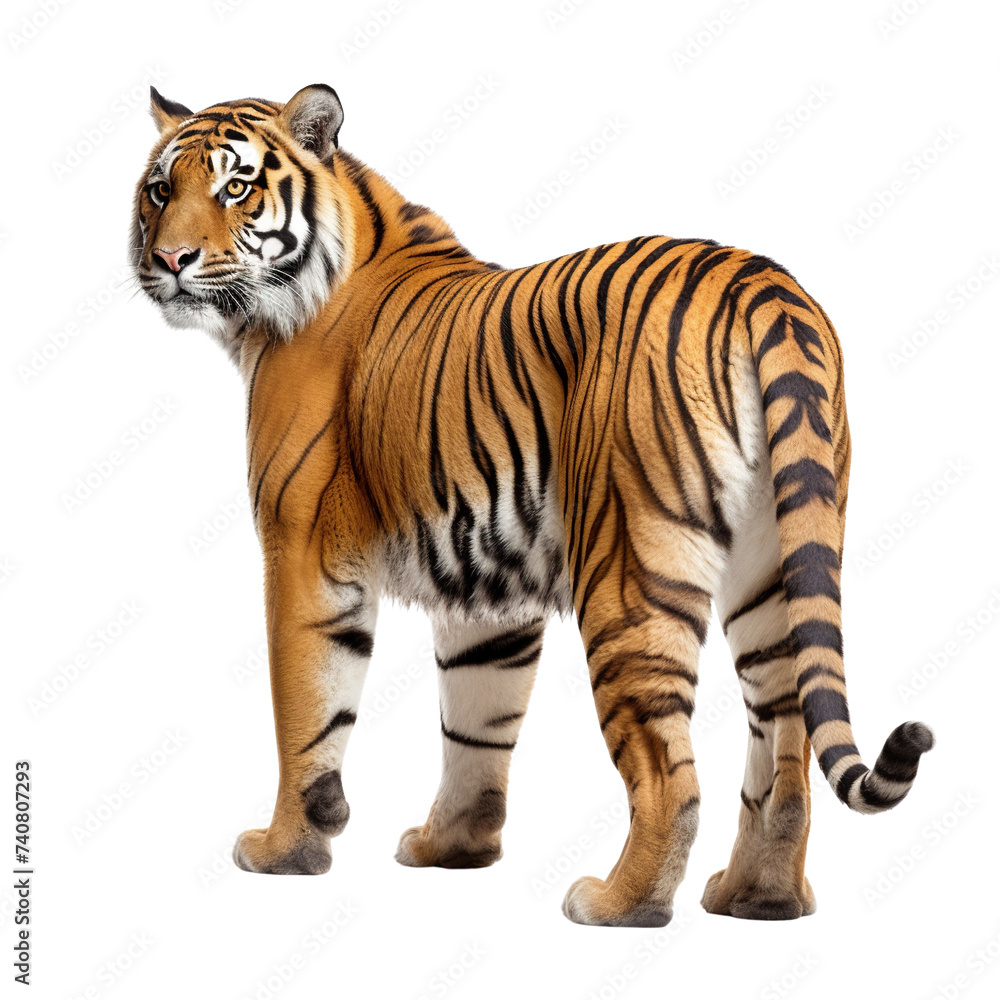 Tiger side back isolated on transparent or white background