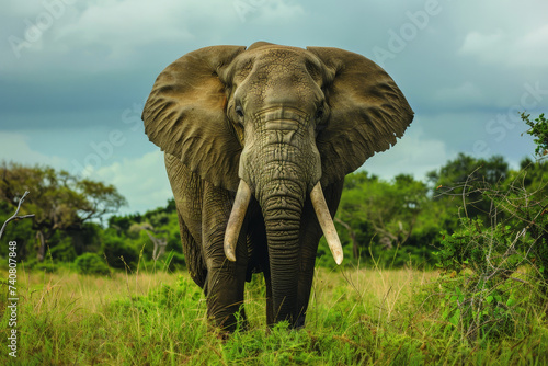 Majestic African Elephant in Golden Savannah