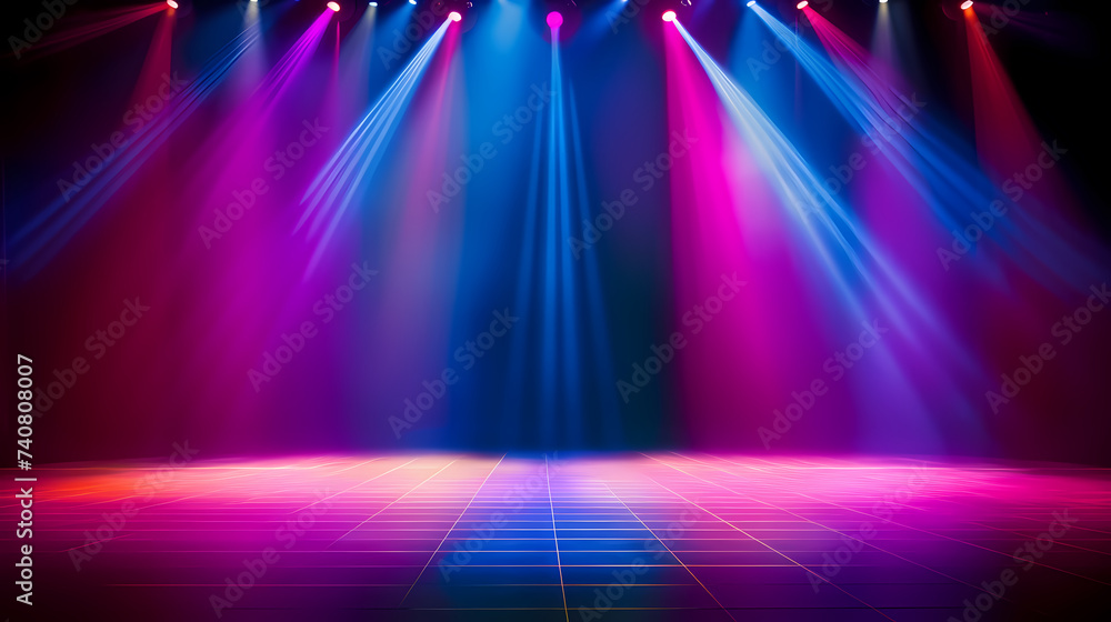 Background lighting, theater stage lighting background, spotlights illuminate the stage for opera performances - obrazy, fototapety, plakaty 