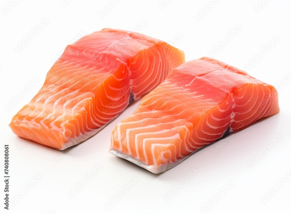 Raw salmon fish on white background, top view. Healthy food. Raw salmon fish on white background, top view. Healthy food.