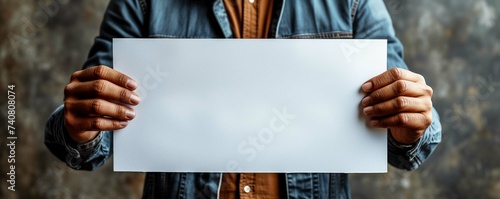 Businessman holding a blank sheet of paper with space for text or graphics white