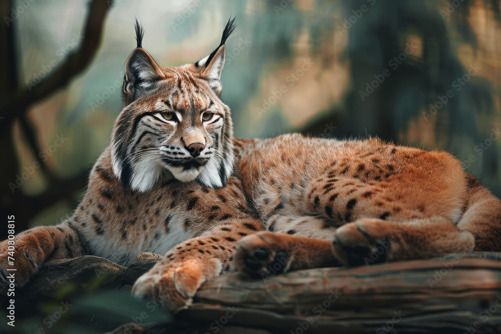 Resting Lynx in Natural Forest Environment Resting Lynx in Natural Forest Environment