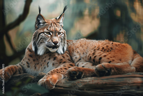 Resting Lynx in Natural Forest Environment