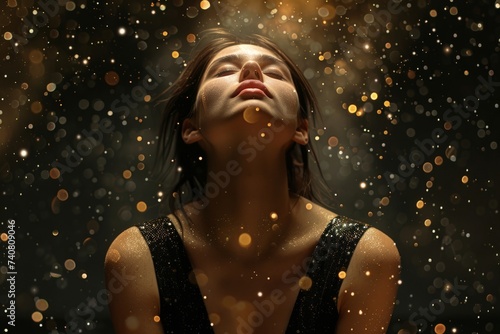 A spiritual banner or Law of Attraction theme on a black or golden glitter background