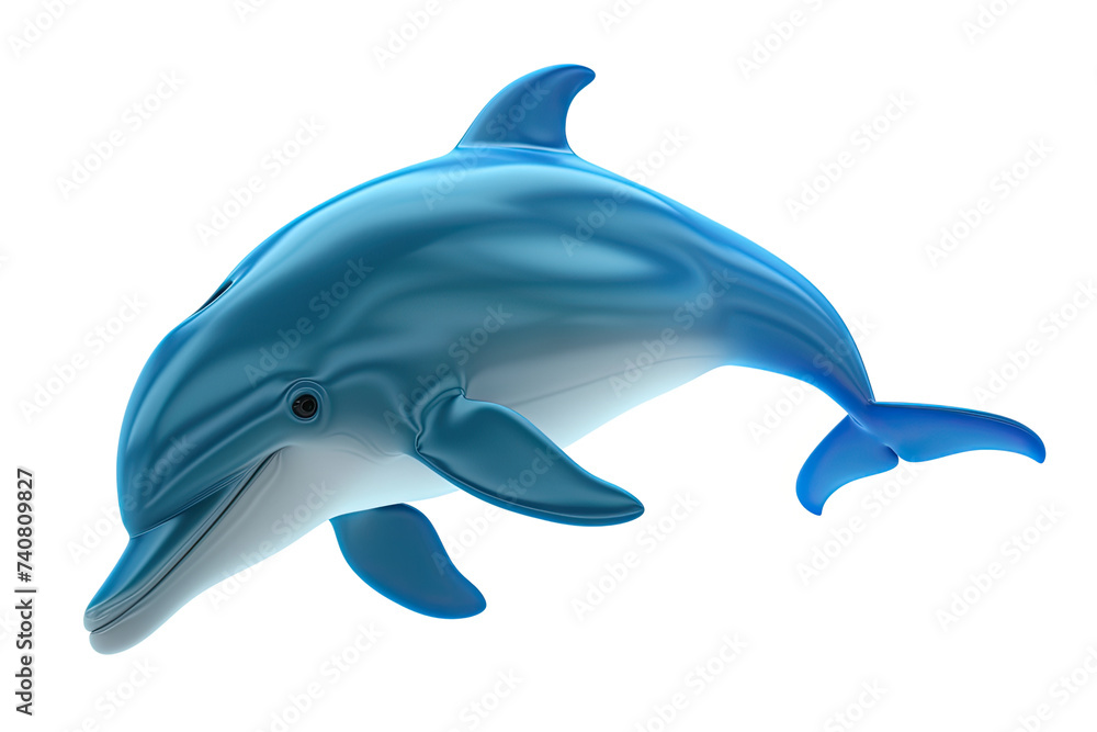 3d cartoon character blue dolphin isolated on white background. sea animal. dolphin jumps out of water