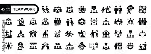Teamwork  icons set. Business teamwork, team building, work group and human resources web icon set. Vector illustration.