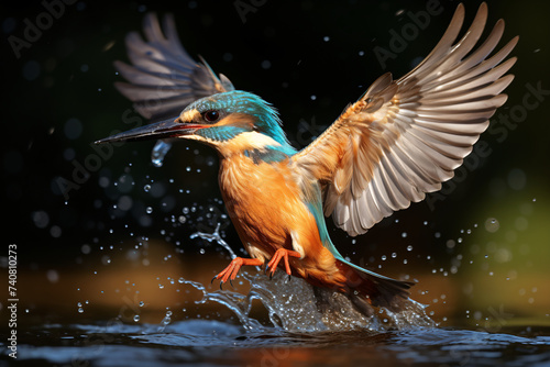 The female Kingfisher emerged from the water after him
