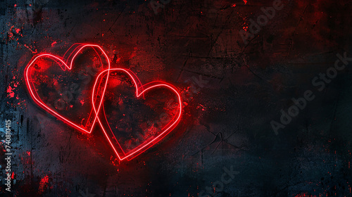Quadro de néon vermelho dois corações com espaço de texto photo