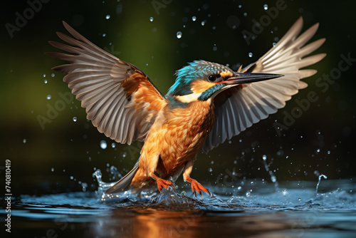 The female Kingfisher emerged from the water after him