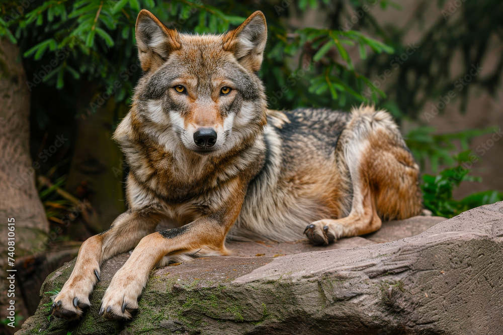 Majestic Grey Wolf Overlooking Autumn Forest Majestic Grey Wolf Overlooking Autumn Forest