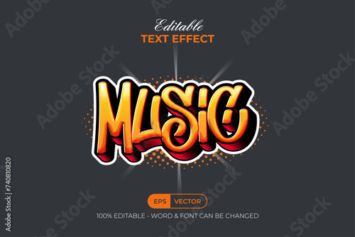 Music Text Effect Sticker 3D Style. Editable Text Effect Yellow Orange Theme Vector Template.