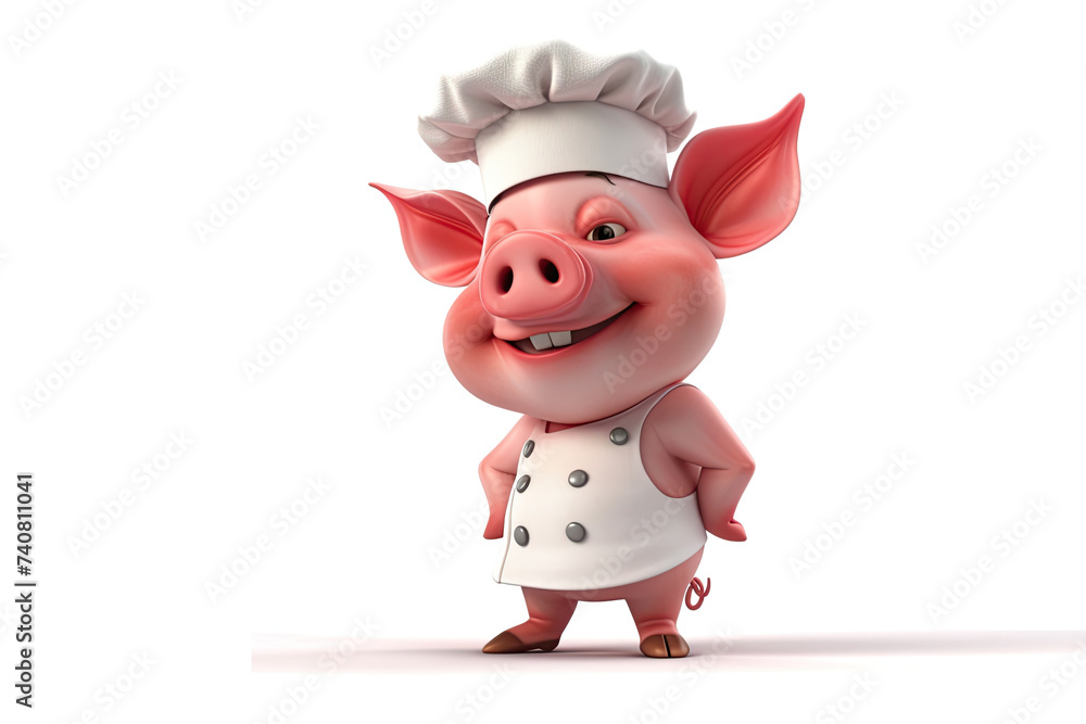 3d cute cartoon character chef pig isolated on white background 3d cute cartoon character chef pig isolated on white background