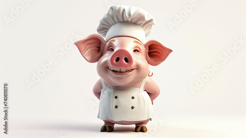 3d cute cartoon character chef pig isolated on white background
