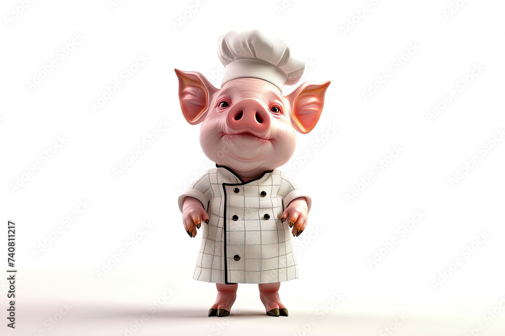 3d cute cartoon character chef pig isolated on white background 3d cute cartoon character chef pig isolated on white background