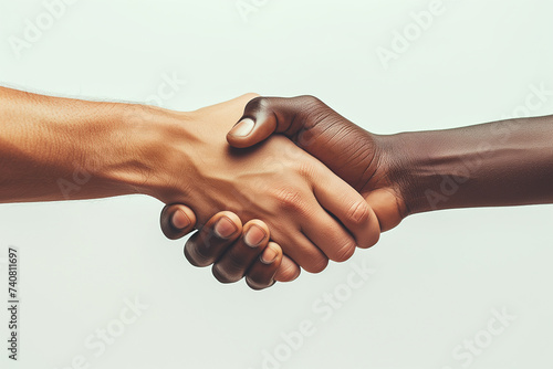 Handshake of men of different races.