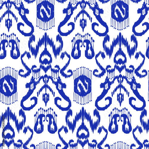 Seamless Ikat Pattern. Abstract black and white background for textile design, wallpaper, surface textures. ATLAS ADRAS ABAYAS