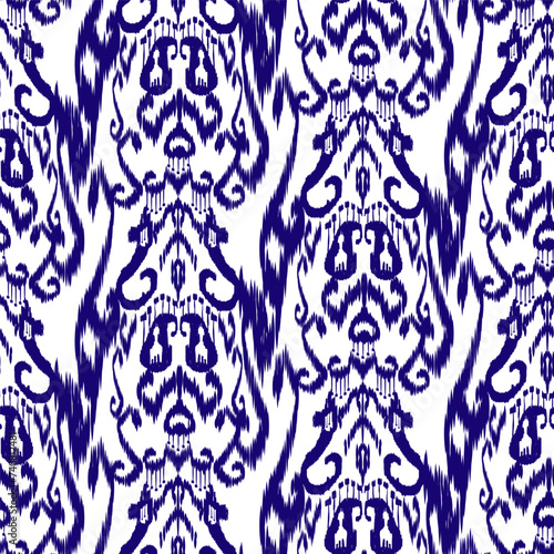 Seamless Ikat Pattern. Abstract black and white background for textile design, wallpaper, surface textures. ATLAS ADRAS ABAYAS