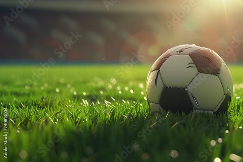 Football on grass with Football Stadium Background