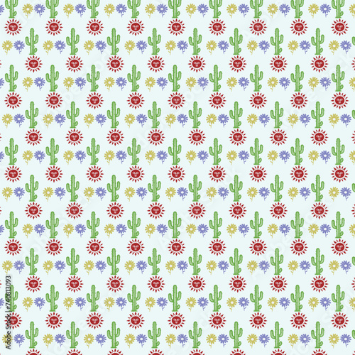  Colorful Cactus and Flower Pattern Background