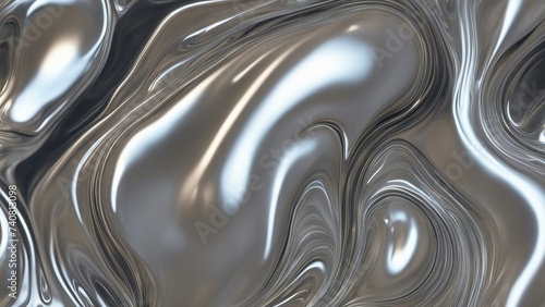 abstract background of metal A creative illustration of a silver fluid art marbling paint texture. The texture has a shiny  