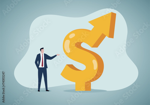 Making money, business growth. Upward growth arrow dollar symbol sign. Economic growth.