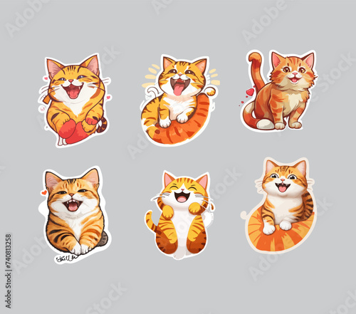 Cute cat sticker bundle set. Realistic colorful cat sticker set. Happy cute cat for baby shirt and book.