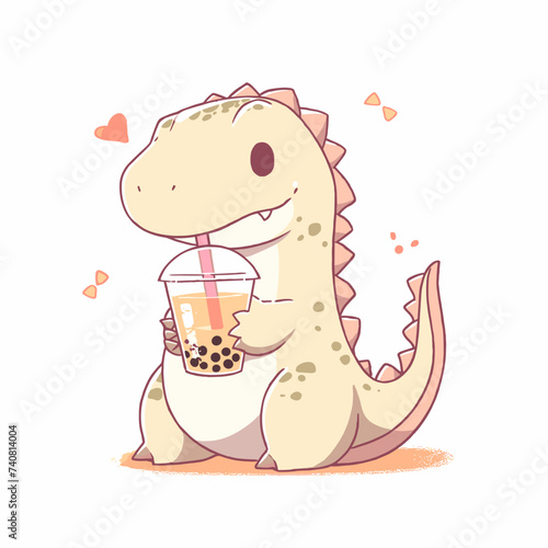 t-rex drinking Bubble milk tea, vector graphic