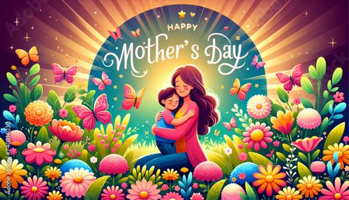 flat vector illustration of Happy Mother's Day celebration