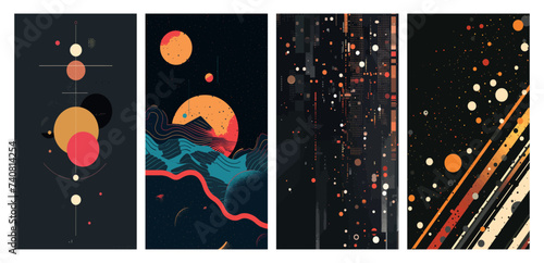Four abstract paintings of various shapes and sizes, poster set.