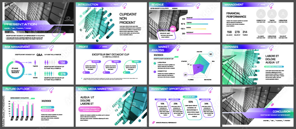 Gradient Presentation Templates. Vector infographic elements. For use in Presentation, Flyer and Leaflet, SEO, Marketing, Webinar Landing Page Template, Website Design, Banner.