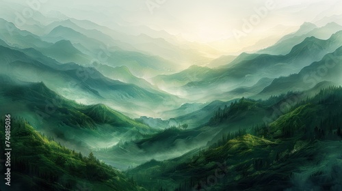 Abstract green landscape wallpaper, Aerial top view forest tree, Rainforest ecosystem and healthy environment concept and background © Zie