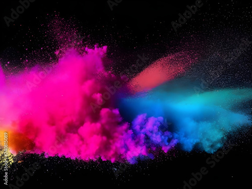 Holi paint rainbow multi colored powder explosion on black background  Abstract 3d explosion wallpaper