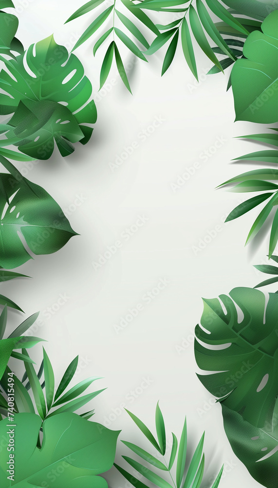Mockup, white screen, advertisement, green leaves, nature, generative AI