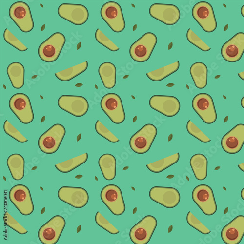 Web Seamless pattern with fresh avocado. Colorful illustration, raw food vector.