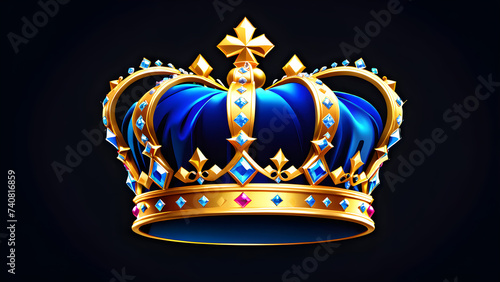 crown design icon isolated on a black background. gold crown with diamonds