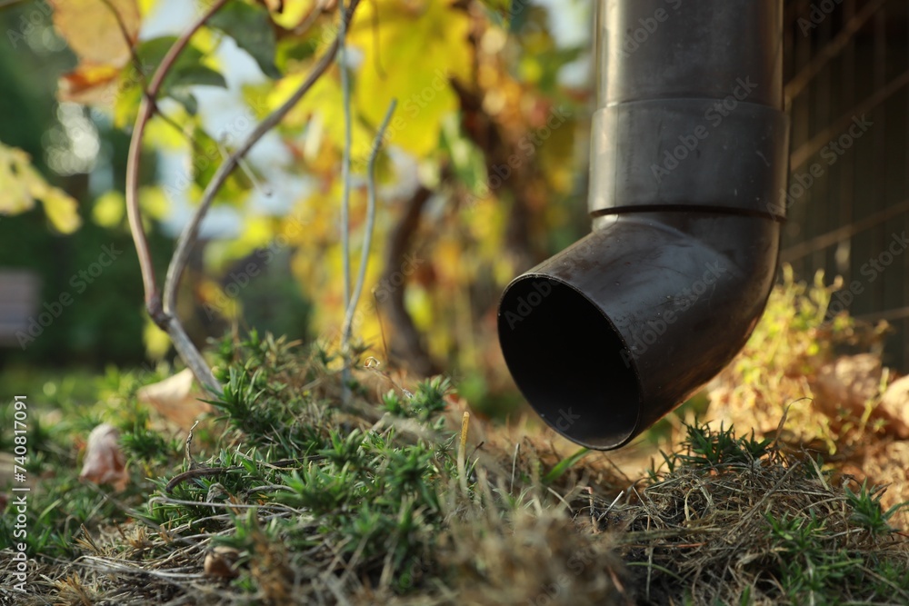One drainpipe on street. Gutter protection system One drainpipe on street. Gutter protection system
